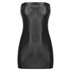 Womens Glossy Bodycon Dress Strapless Design Stretchy Pencil Dress Solid Color Nightclub Wear Evening Dress