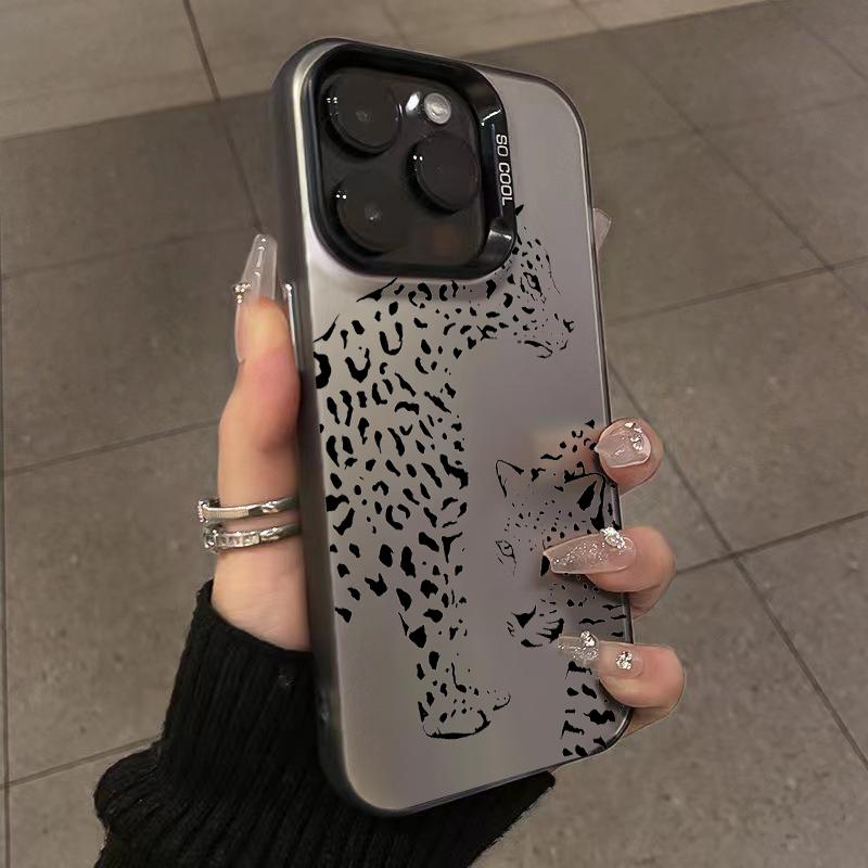 Phone Case for iPhone 15 13 14 Pro Max 11 12 Pro Mini X XR XS 7 8 Plus SE2 Fashion Pink Leopard Electroplate Hard Matte Cover