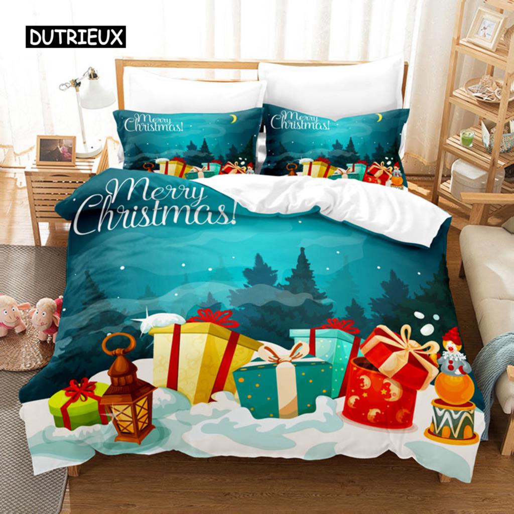 Noel Yatak Takımı Nevresim Polyester Yorgan Kılıfı Yastık Kılıfı 3D Queen King Çift Full İkiz Tek 3 Parça 2 Parça Yatak Odası