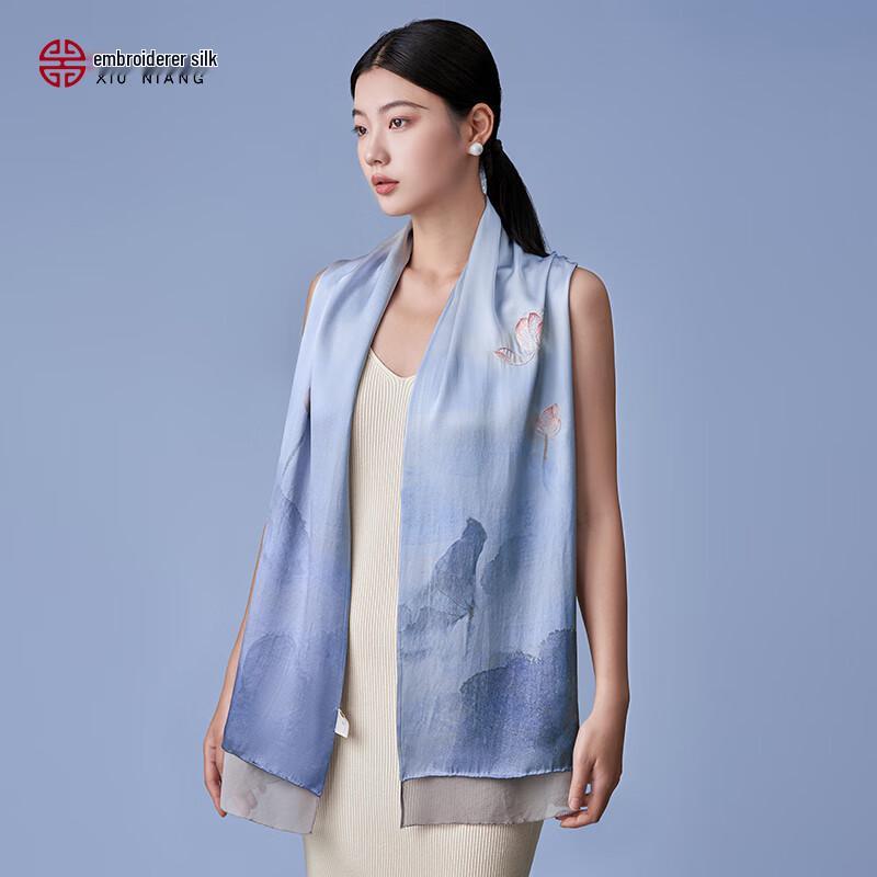 Xiuniang Su Embroidery Mulberry Silk Luxury Shawl Scarf