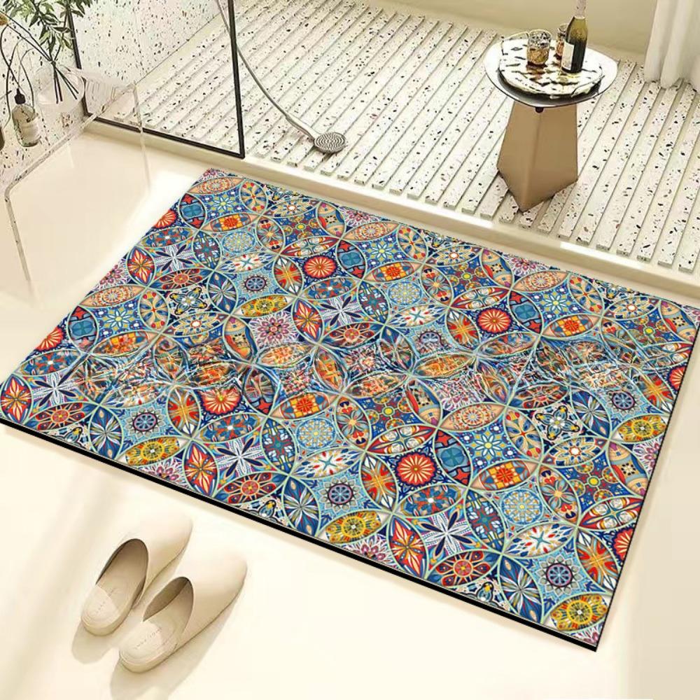 Retro Tile Diatom Mud Floor Mat Dirt-resistant Foot Mat Strong Water Absorption Non-slip Floor Mat
