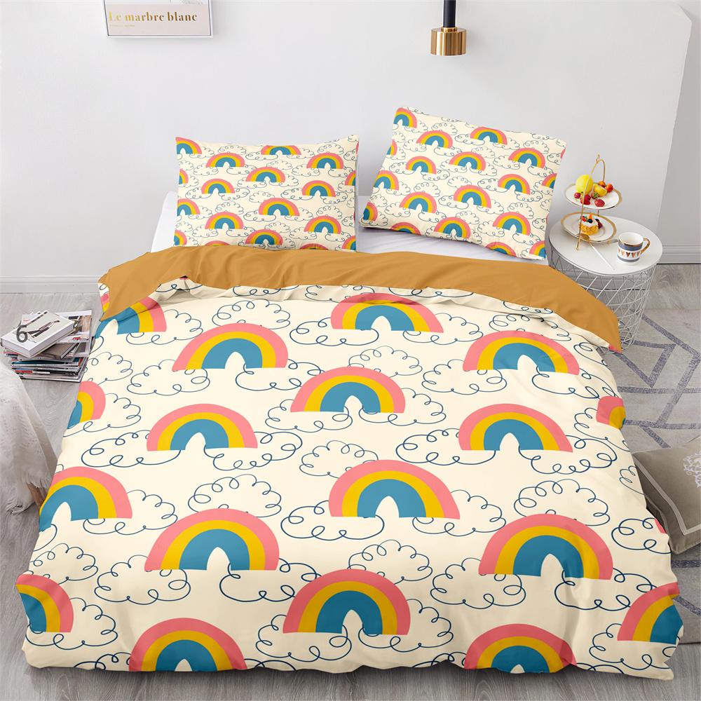 Rainbow Birds Star Duvet Cover Set Twin Full Size Cute Polyester Comforter Cover for Kids Boys Girls Bedding Set Quilt Cover