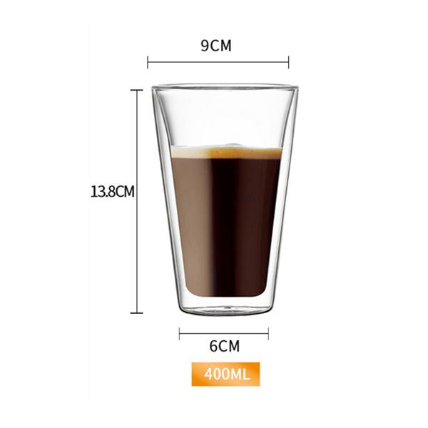 

Nordic Style Trapezoid Double Layers Coffee Glass Cafe Assam Milk Tea Late Cappuccino Mug Home Use Lemonade Drinking Cup Tumbler 400ml