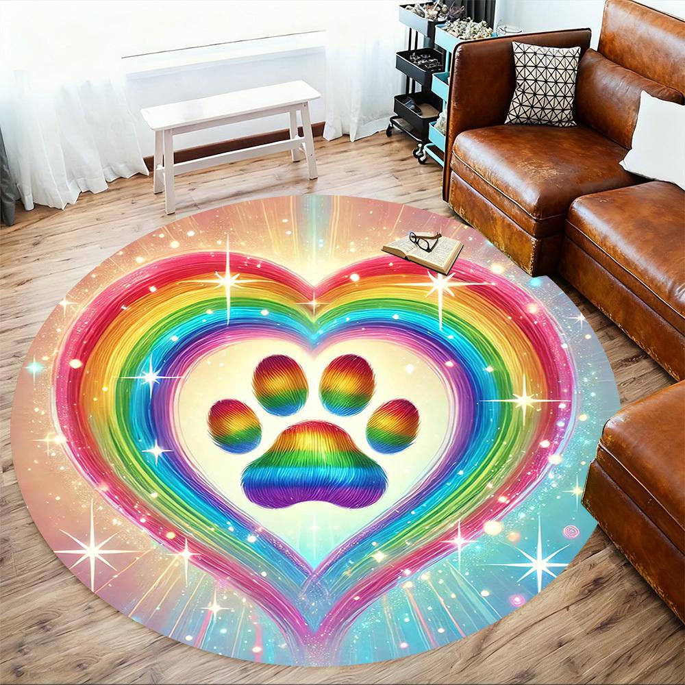 1pc Rainbow Heart ?? Round Chair mat Area Rug - Non-Slip, Floor Mat for Office, Bedroom, and Indoor Decor -1002050