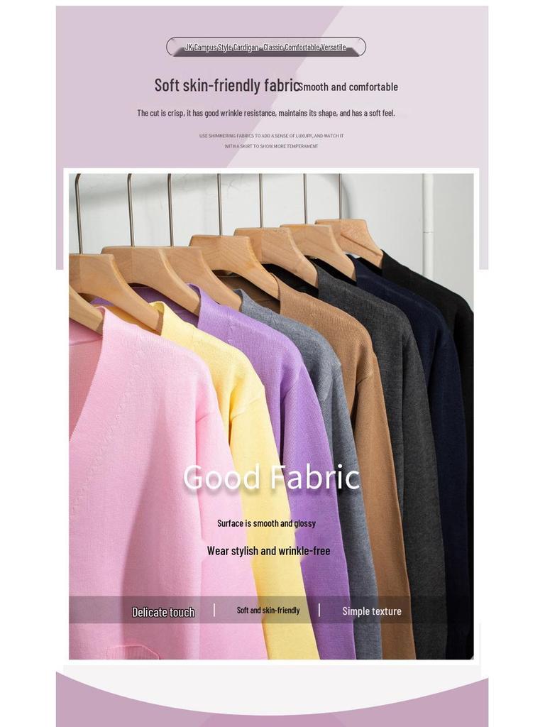 Japanese Style V-Neck Long Sleeve Knit Cardigan - Solid Color Academy Uniform
