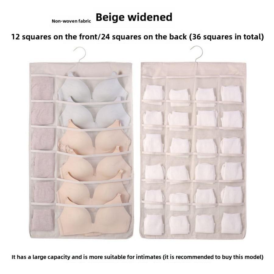 

Подвесная сумка для хранения нижнего белья, настенная сумка для хранения носков, двухсторонний подвесной органайзер для нижнего белья Obverse 12 + Reverse 24 бежевый