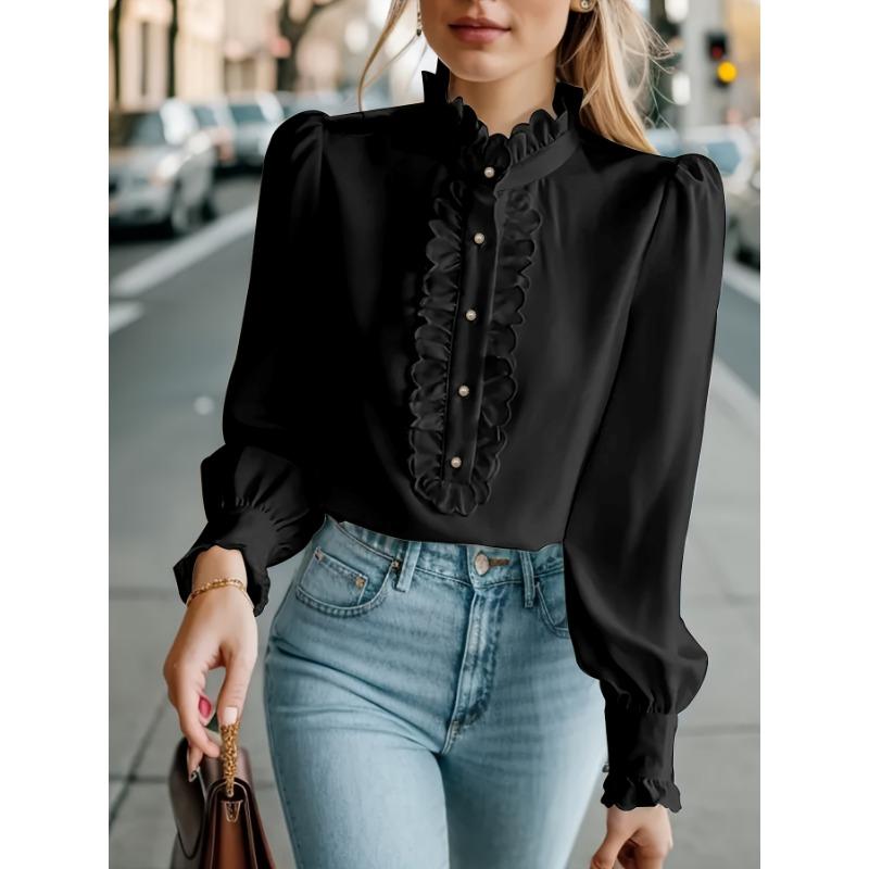 Women Elegant Ruffled Long Sleeve Blouse Plus Size