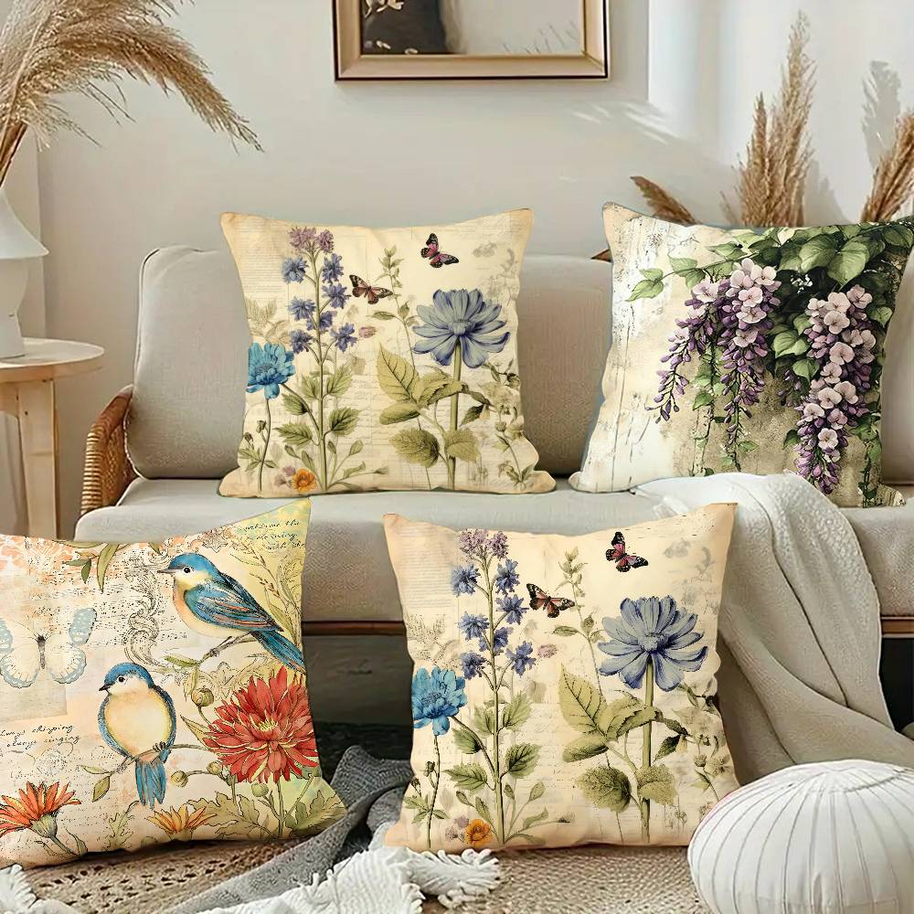Vintage Floral Pillow Case Short Plush Sofa Decorative Gift Home Double-sided Printing Cushion