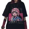 Damen Y2K Harajuku Kurzarm T-Shirt Tops Japanischer Manga Gothic Punk Grunge Sweatshirt E Girl Anime Preppy Bluse Emo Alt