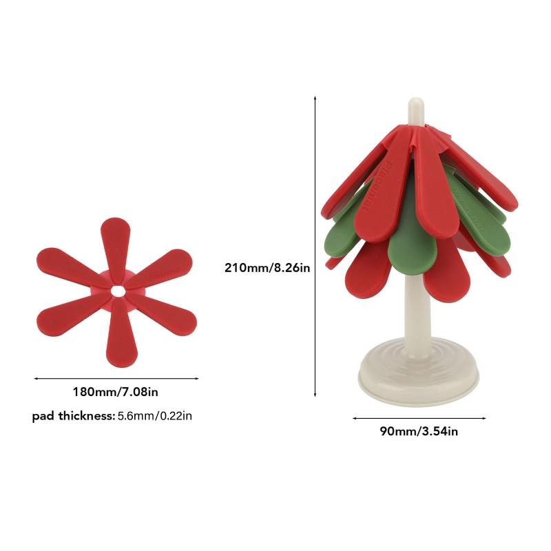 Tree Shape Trivet, Anti Scald Foldable Silicone Trivets for Hot Dishes Heat Resistant Easy to Clean Tree Trivet with 3 Coasters