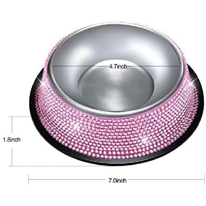 SAVORI Bling Dog Bowls Pink, 640ML Handmade Bling Rhinestones Stainless Steel Pet Bowls Double Food Water Feeder for Puppy Cats Dogs - Set of 2