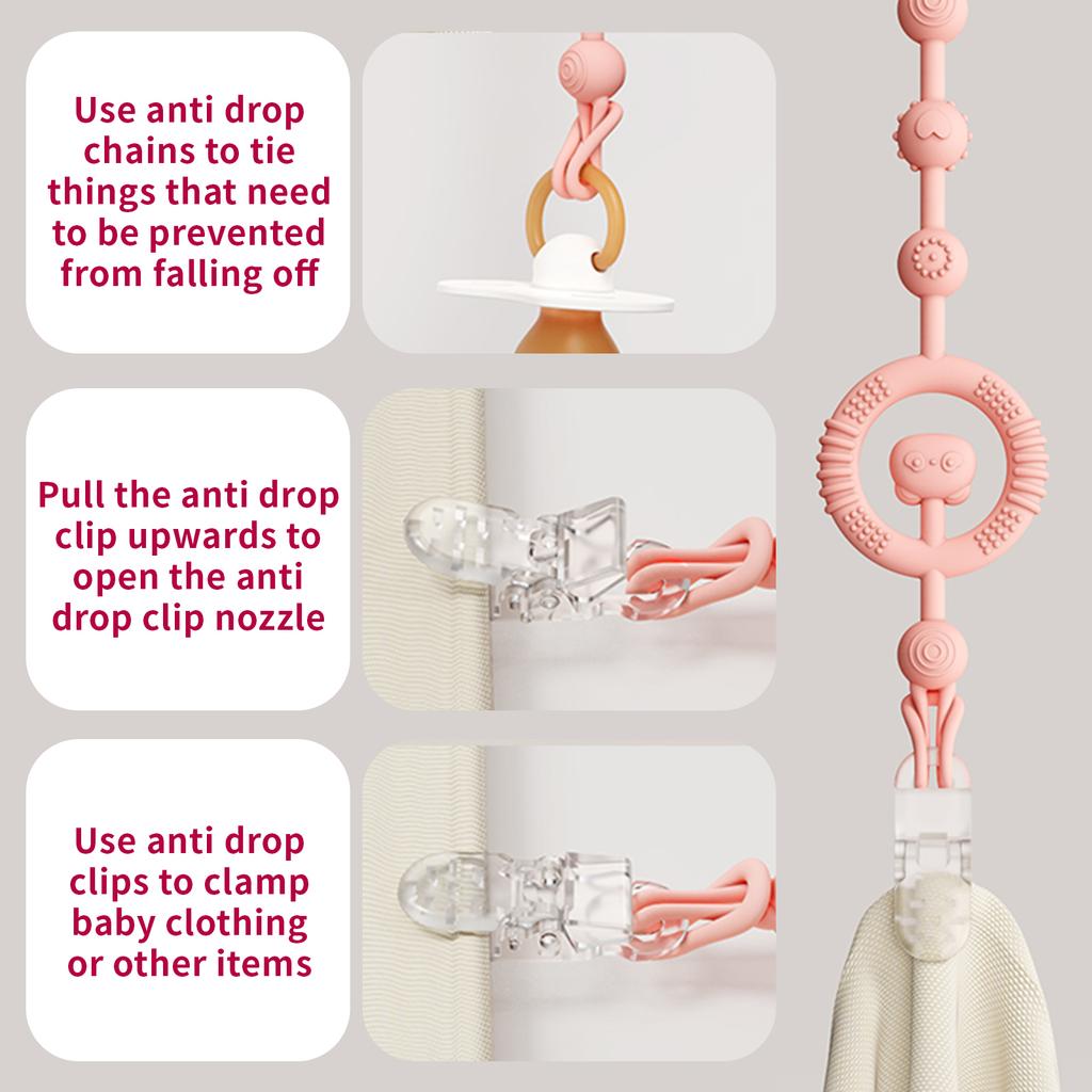Toy Straps, Silicone Bottle Holding Clip, Pacifier Holder Clip with Self-Adjusting Bayonet