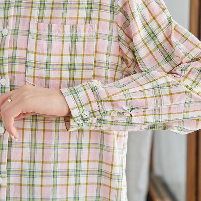 Plaid Shirt Women's Long Sleeves Spring New Top Commuter Versatile Stack Wear Retro Shirt