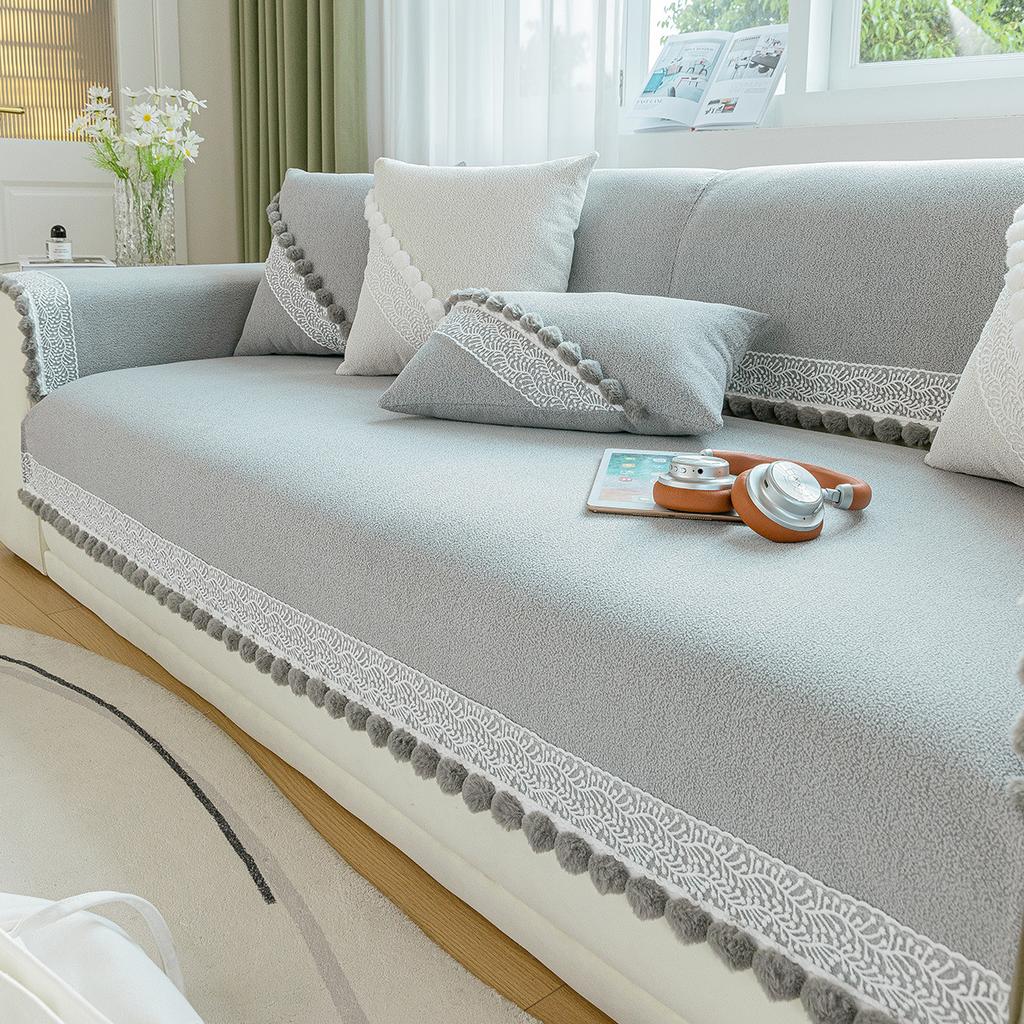 Premium Chenier Super Long Straight Row Sofa Cushion Universal In All Seasons, High-Grade Non-Slip Seat Cushion Cover, Autumn And Winter Cover