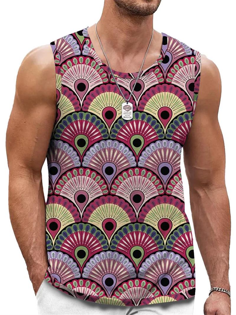 

Летний топ с круглым вырезом, 3D ретро геометрическим графическим принтом, модная повседневная майка без рукавов, мужские футболки XS