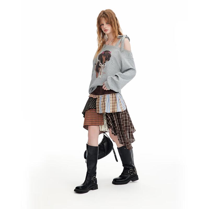 UNIFREE Vintage Irregular Patchwork Plaid Mini Skirt