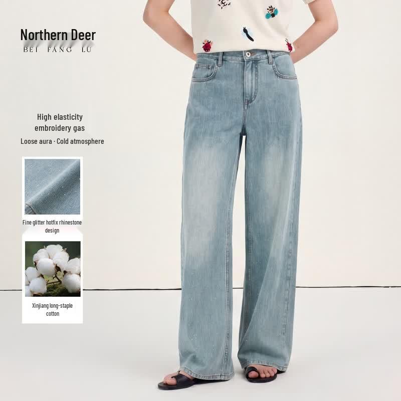 Sparkling Rhinestone Straight High-Waist Women s Jeans XL синий