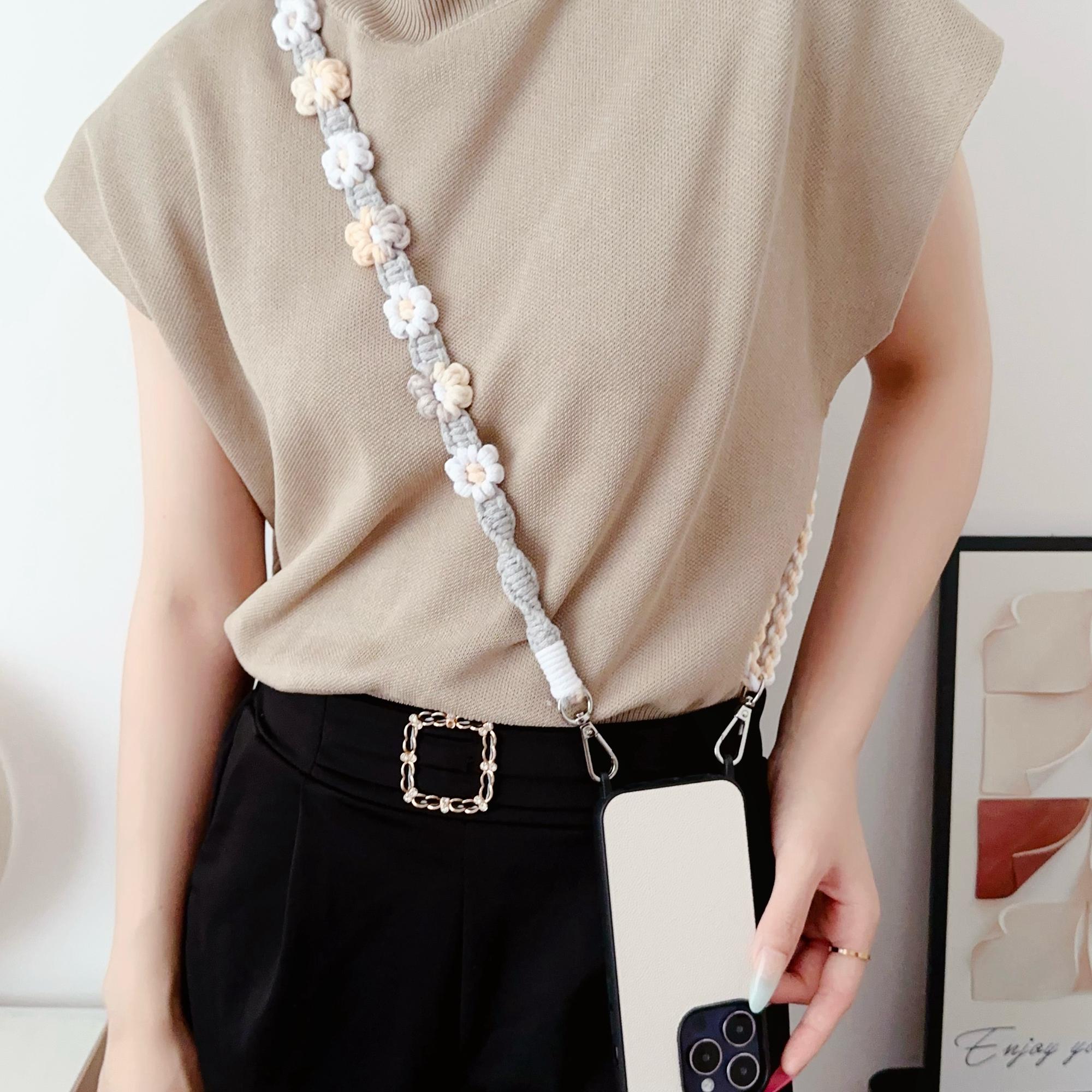 

Braided Flower Phone Lanyard Cotton Rope Adjustable Crossbody Strap,Length: 120cm Style E