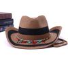 Ethnic Style Decorative Flat Top Top Hat Elegant and Fashionable Flat Brim Straw Hat Seaside Vacation Hat Travel Versatile Sun Hat