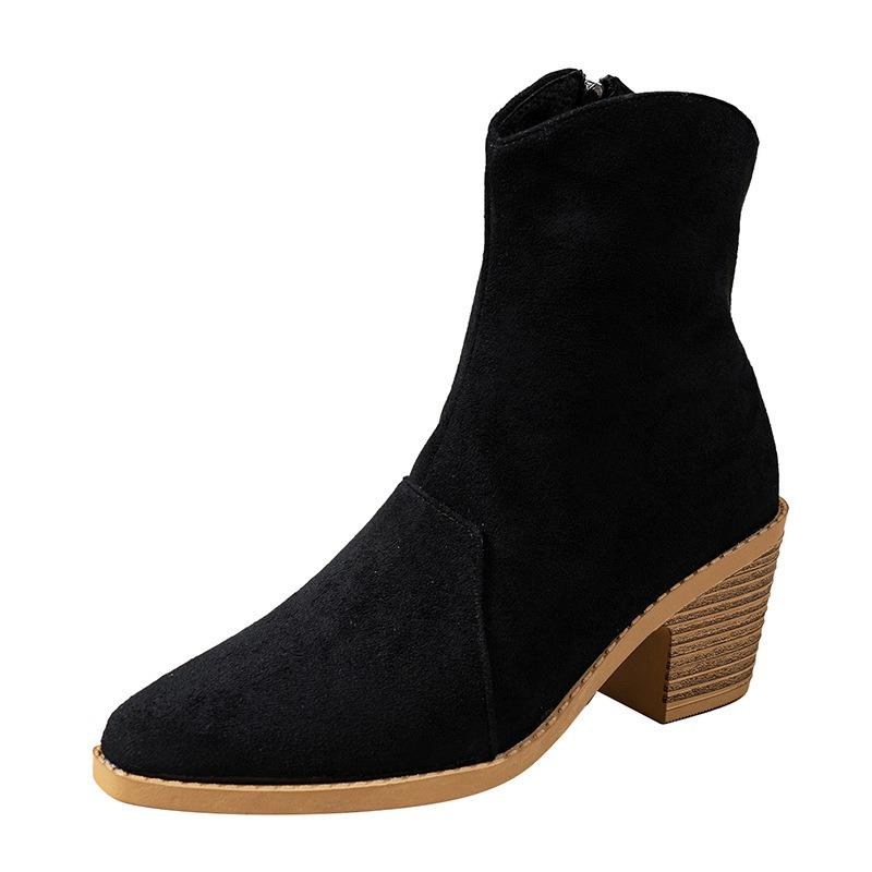 Fleece Warm Mid-heel Booties 2025 Winter New Plus-size Chunky Heel Side Zipper Martin Boots