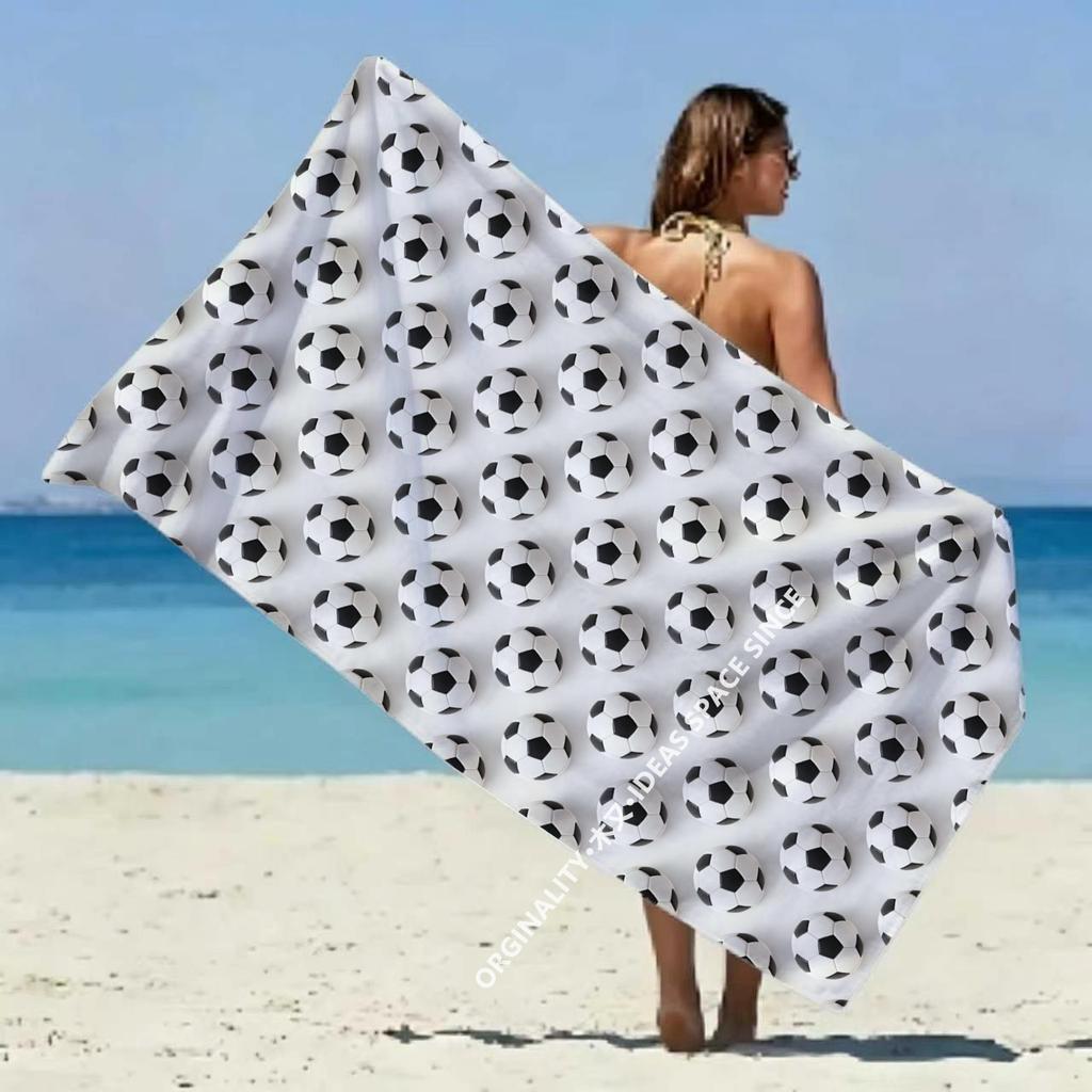 Soccer Ball Print Beach Towel Patterned Sunscreen And Windproof Suitable For Swimming Pool Camping Travel Blanket
