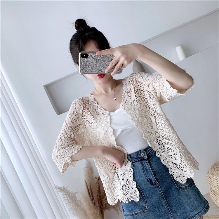 Γυναικεία Κεντημένη Διάτρητη Επτάτελη Καρντιγκάν Προστασίας από τον Ήλιο Τοπ Παραλίας