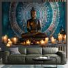 Buddha Statue with Candlelight Digital Printing Polyester Wall Tapestry Suitable for Use In Living Rooms Bedrooms Bars and Party