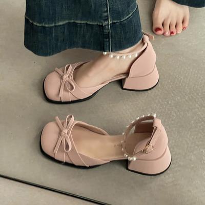 Bow Thick Heel Mary Jane Shoes Women's Summer New with Skirt High Heels Fashion Sandals