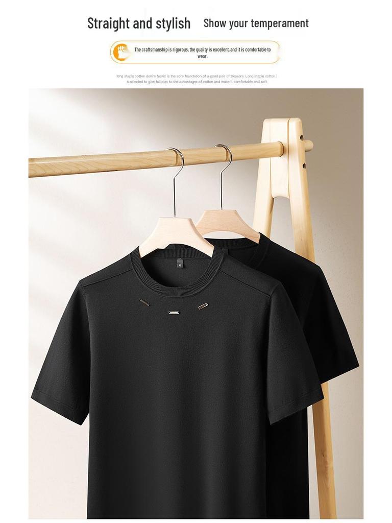 Plus Size Men's Round Neck Short Sleeve Knit Pullover - 2025 Autumn/Winter Collection