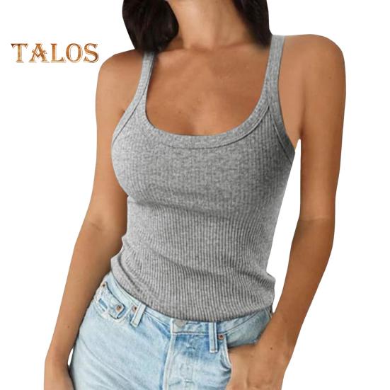 Dámské tílko bez rukávů, špagetové ramínko, kulatý výstřih, žebrovaný pletený tílko, slim střih, základní tílko, pro denní nošení, pláž, kancelář