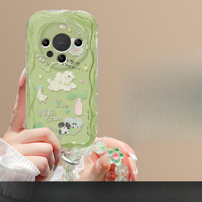 Suitable for Huawei Mate60Pro Mobile Phone Case Nova12 Summer Fresh Puppy Bracket Chain Honor 100 Transparent