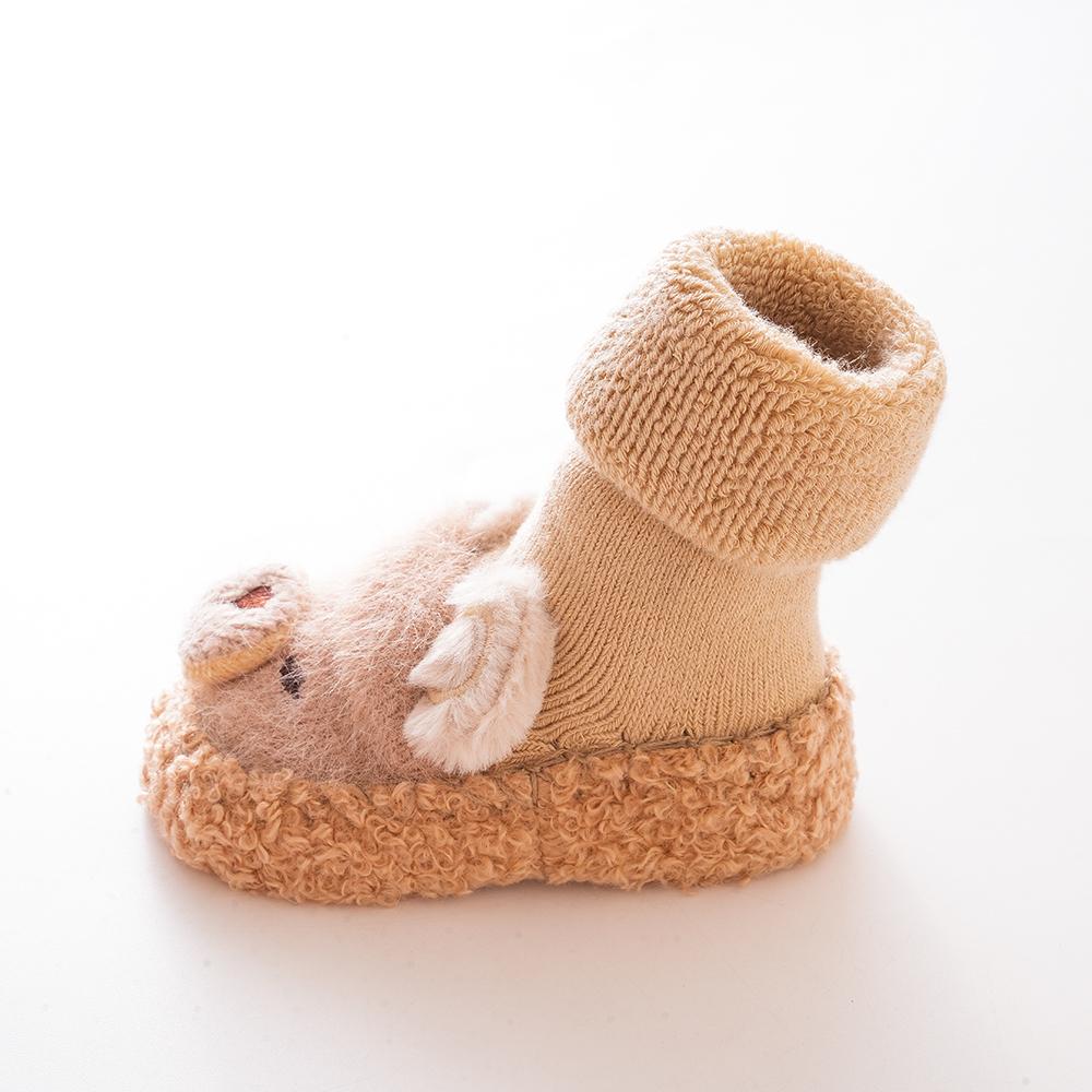 Winter Infant Cute Fluffy Bear Doll Shoes Toddler Baby Non-Slip Thick Loop Socks First Walker Warm Cozy Terry Floor Shoes