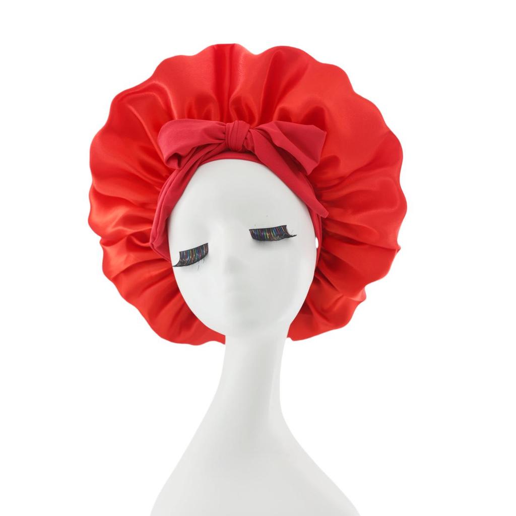 Touca de Dormir de Cetim de Seda com Laço de Fita para Mulheres - Touca Elástica de Aba Larga para Banho para Cuidados com o Cabelo