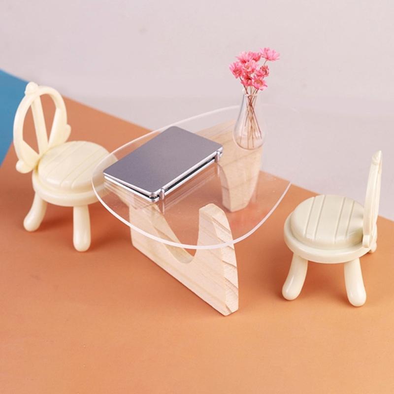 Miniatureature Acrylic Table And Chairs Set For Doll House Decoration Realistic Miniature Furniture Props Creative Handmade Photography Accessories