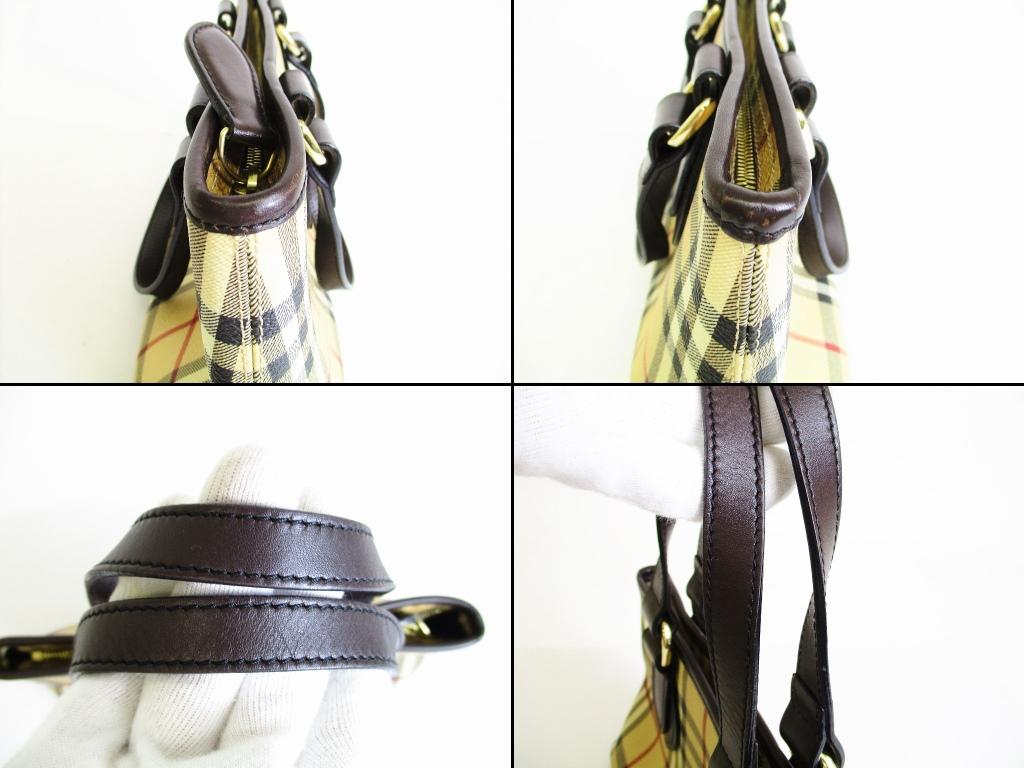 Authentic BURBERRY Hymarket Check Brown PVC Hand Bag Tote Bag Purse #7785 Seller Refurbished