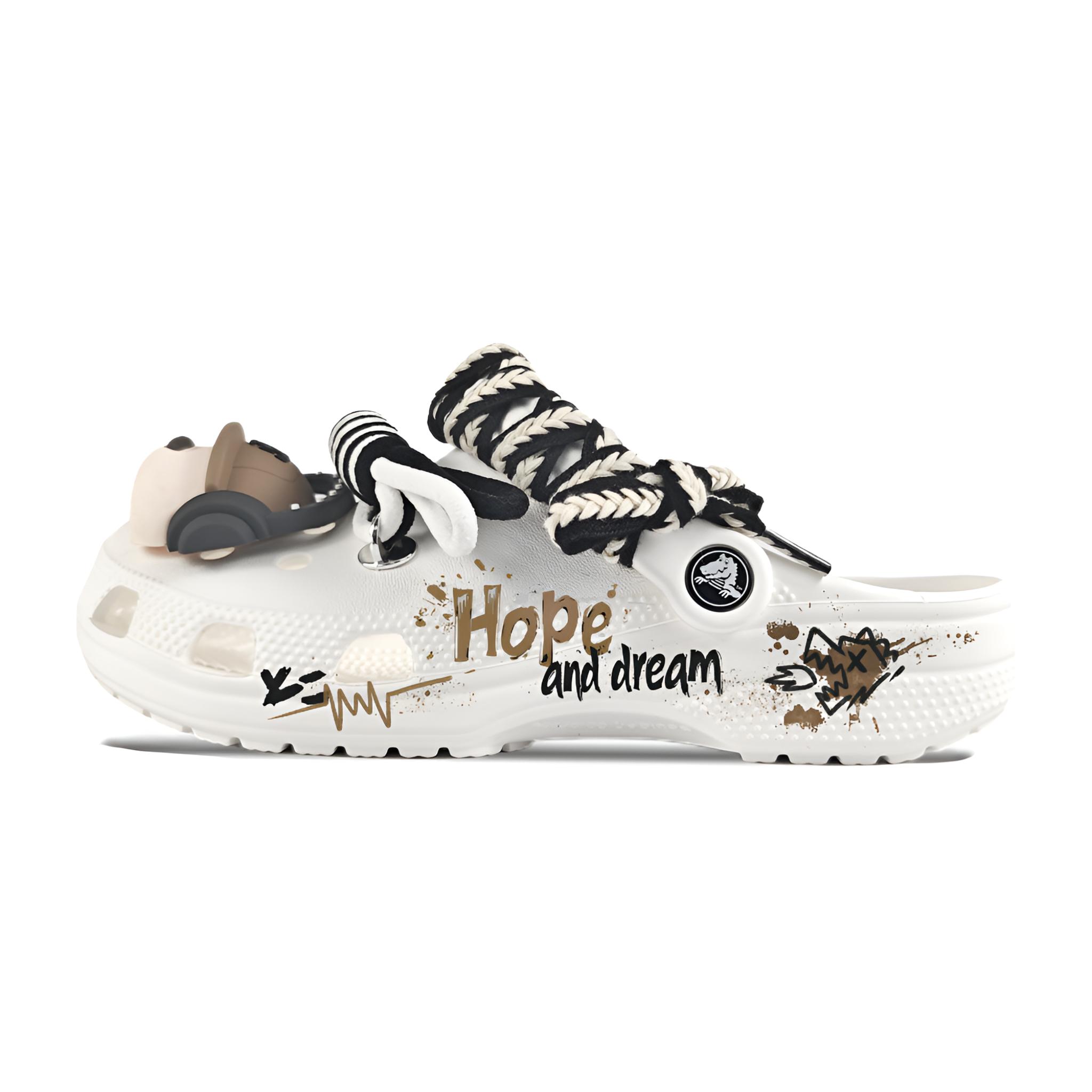 

Crocs Crush Clog EVA Hoshino Puppy Декоративная пряжка Ручная роспись Граффити Повседневные Стильные Универсальные Дырявые туфли Унисекс Белый 43-44 белый