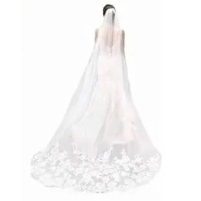 Bridal Veil Lace Embroidered Bridal Long Simple Soft Drop Veil Accessories for Wedding White 1.2in