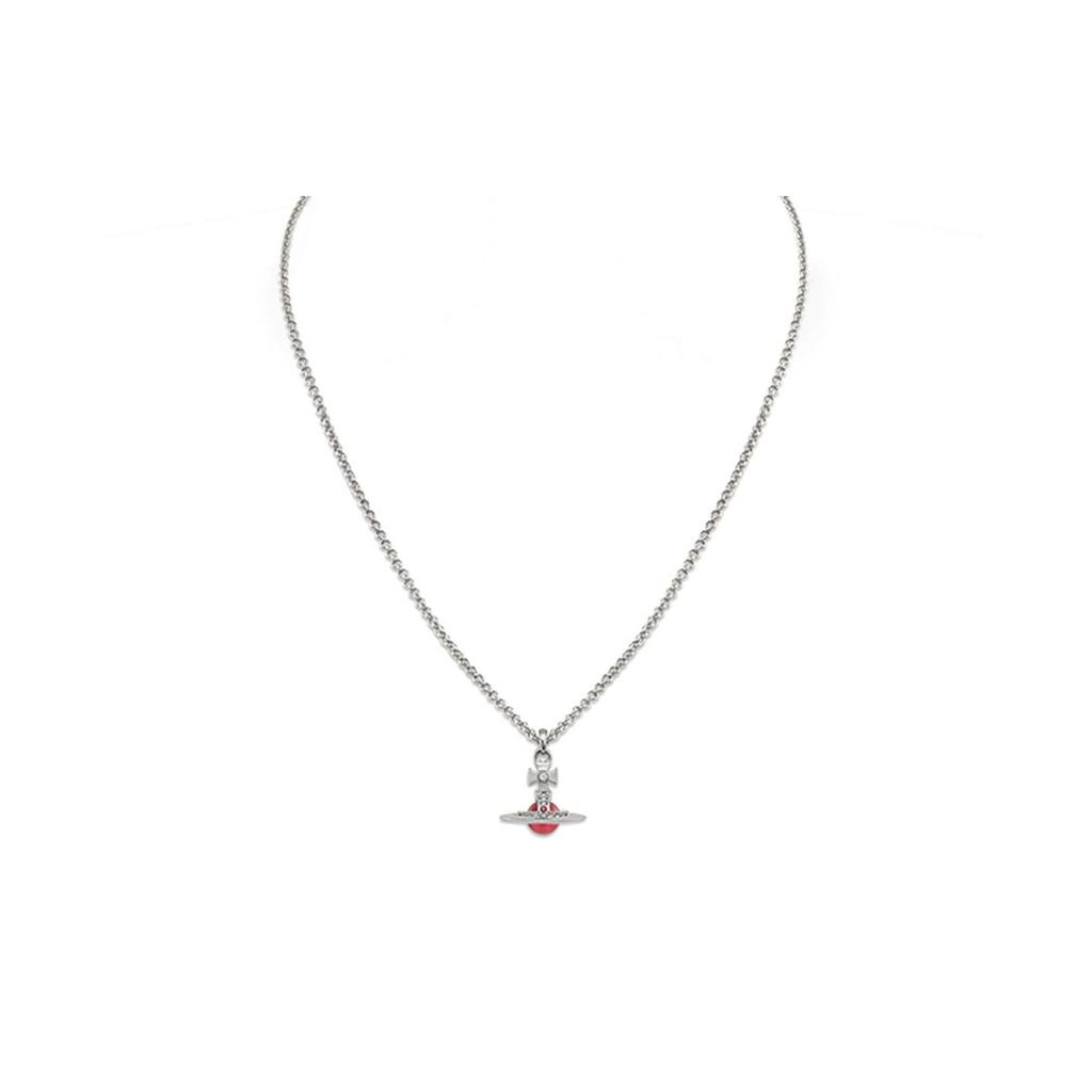VIVIENNE WESTWOOD Petite Orb Brass Zirconia 3D Saturn Pendant Necklace Women Necklace Silver Deep-Pink 8050889302704