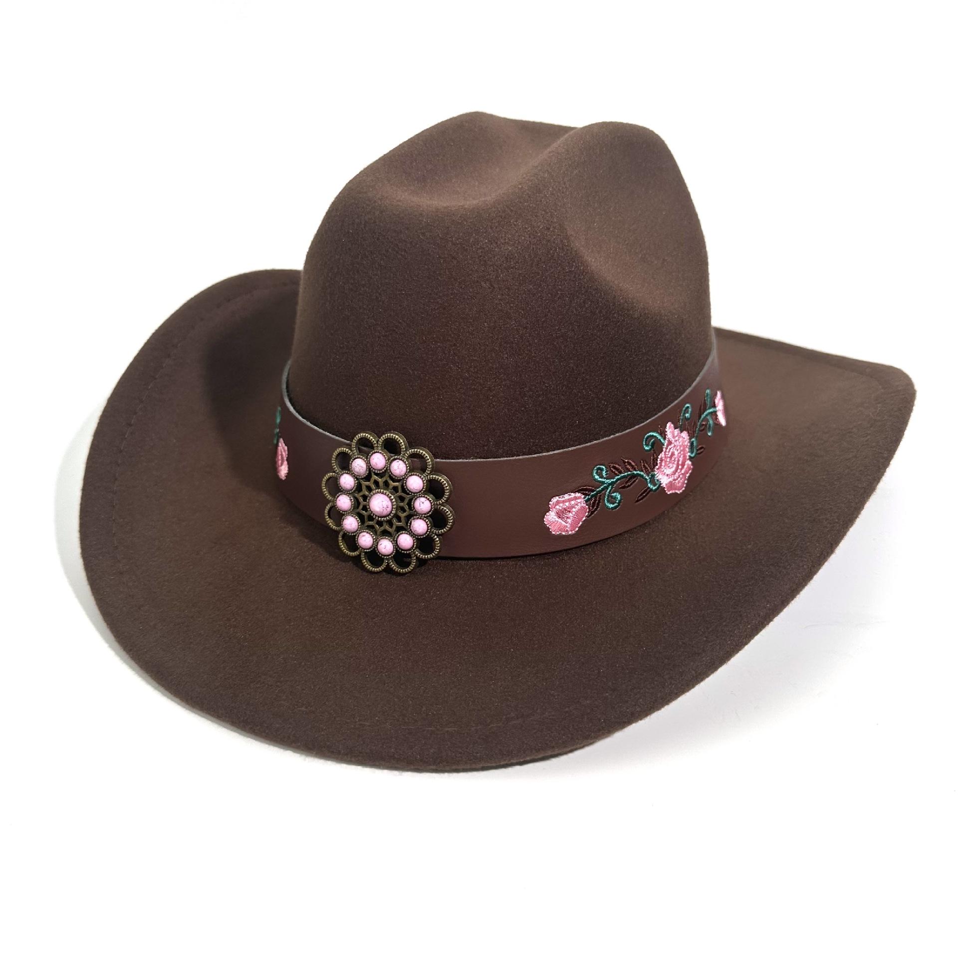 

Spring And Summer Men S And Women S Ethnic Style Couple Woolen Sun Protection Hat Western Cowboy Hat Jazz Hat Big Edge Top Hat M（56-58cm） темно-коричневого кольору