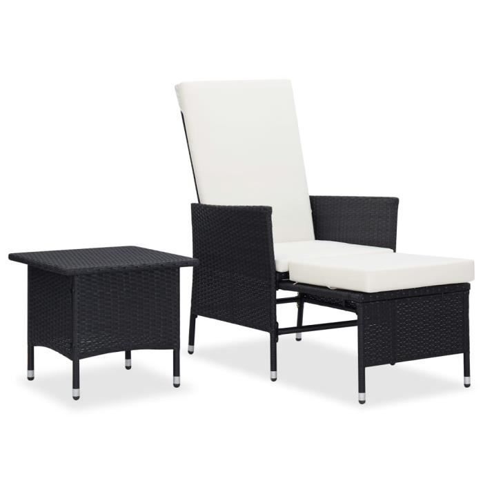 Transat et table basse en résine tressée - Noir - 62 x 131 x 106 cm