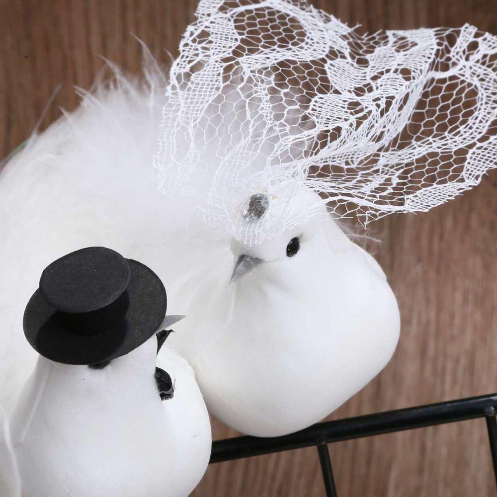 

2Pcs/set 3D Couple White Pigeon Simulation Artificial Feather Bird Fashion Photography Props 2