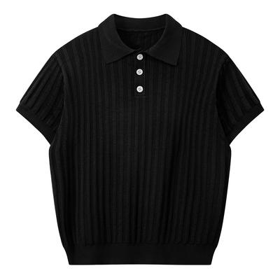 Knitted Sweater Men's Short-sleeved Sweater Hollow Breathable Needle Lapel Fashionable POLO Collar Top Medium Wear Business Casual