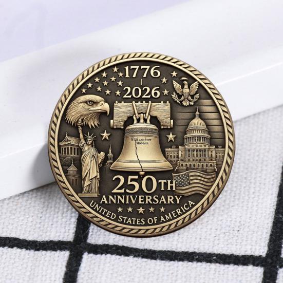 US 250th Anniversary Souvenir Coin Double-Sided Carved United States History Commemorative Badge