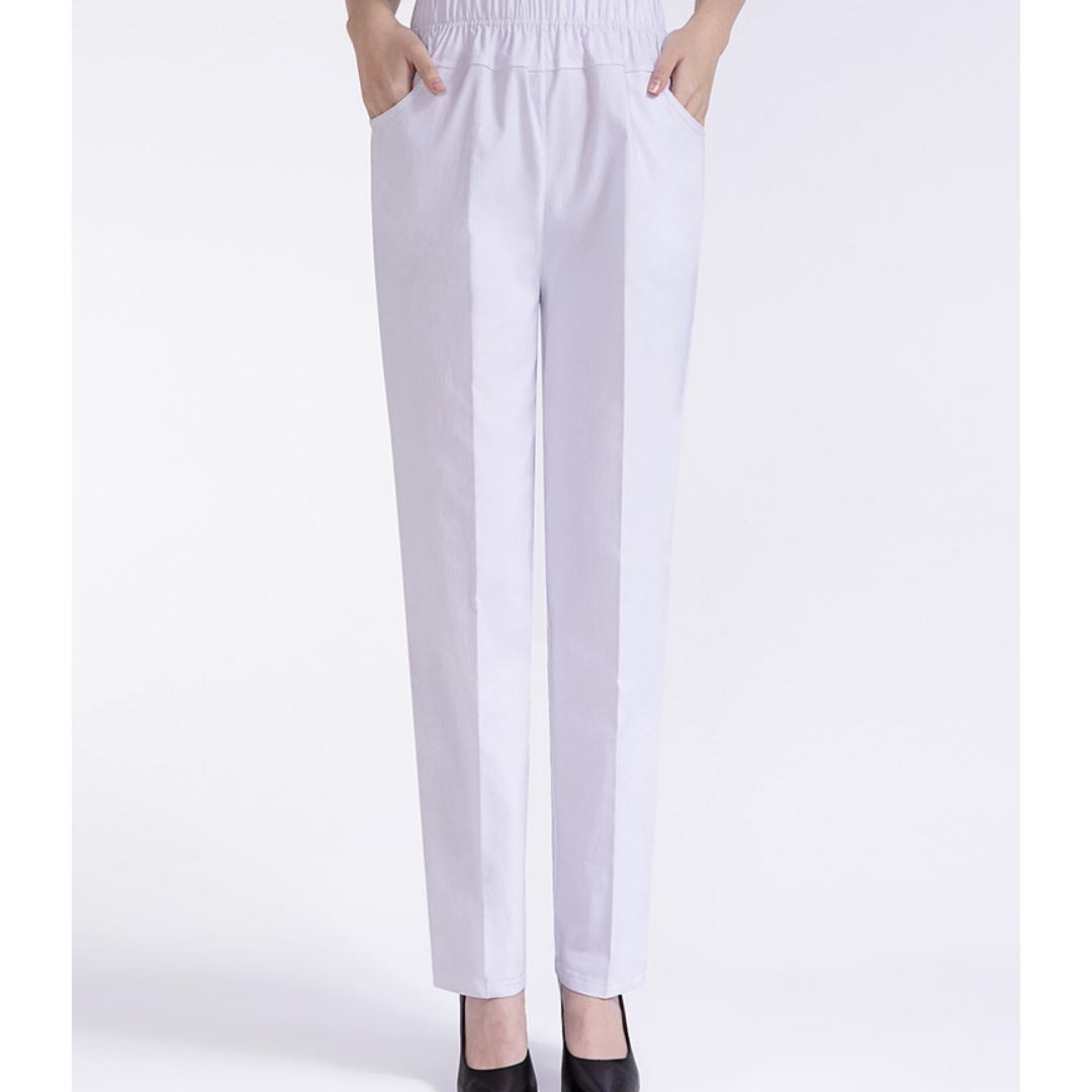 

Плюс Размер Высокой Талией Длинные Брюки Женщин Прямые Брюки Белье Pantalon Работа Офис Дамы XL белый