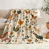 1pc Chicken Element Blanket, Vintage Illustration Style, Chickens On The Farm, Flowers, Plants, Animals, Birds, Soft And Warm Pr