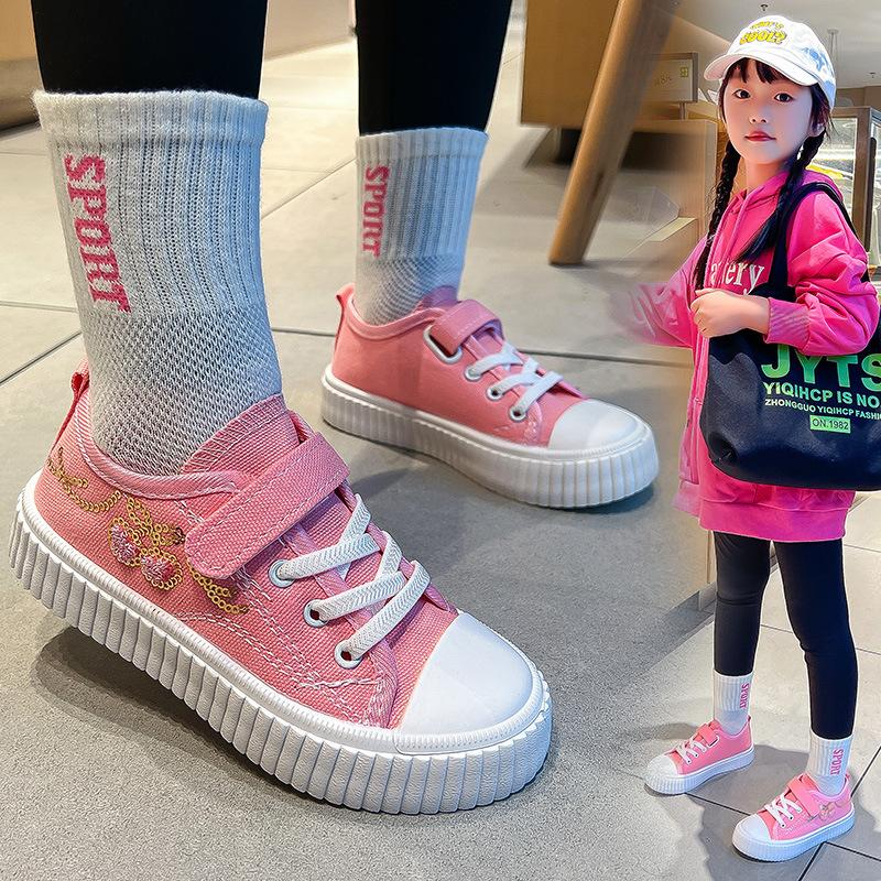 Girls' Canvas Shoes Autumn New Fashion Casual Children's Girls' Shoes Soft Sole Breathable and Comfortable Boys Low-top Classmates