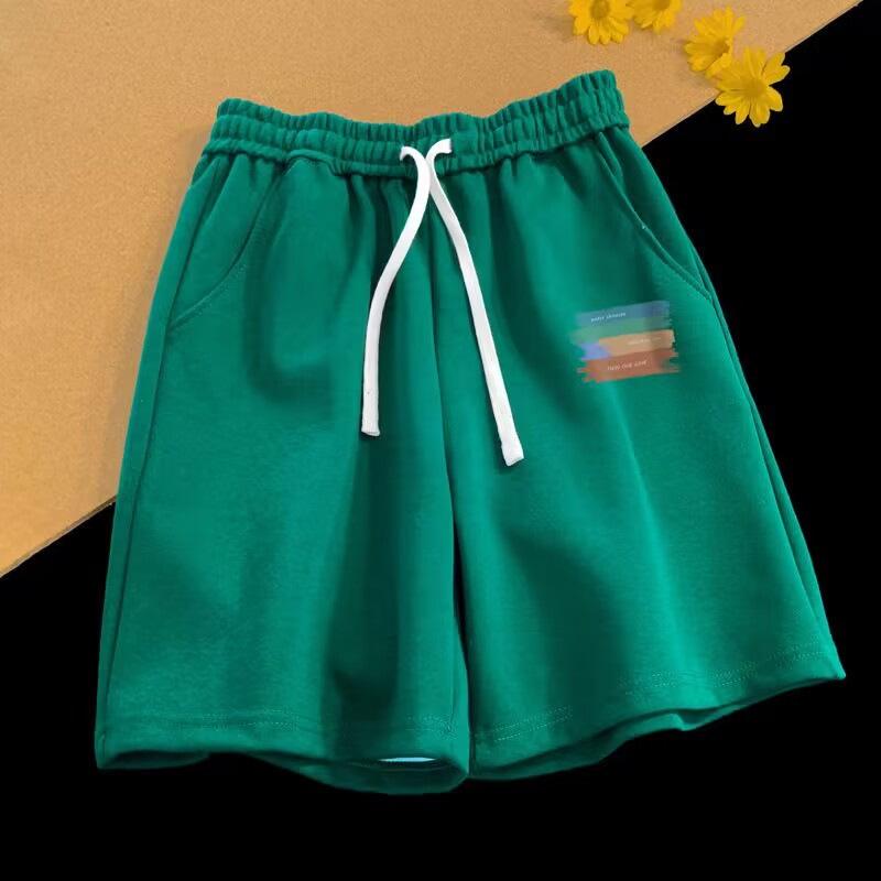 

American Vintage Color Tags Print Shorts High Street Loose Soft Comfortable Drawstring Five Point Shorts Basketball Elastic Waist Short Pants L зелёный