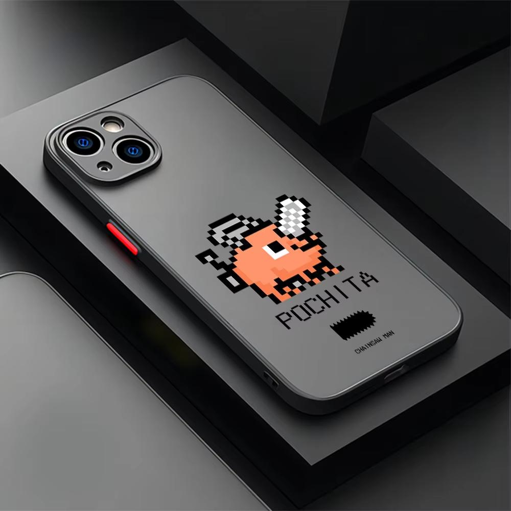 Pixel Style Cute Chainsaw Man Phone Case For iPhone 17 Air 16 e 15 14 13 12 11 Pro Max Plus Mini SE 2020 2022 Transparent Cover