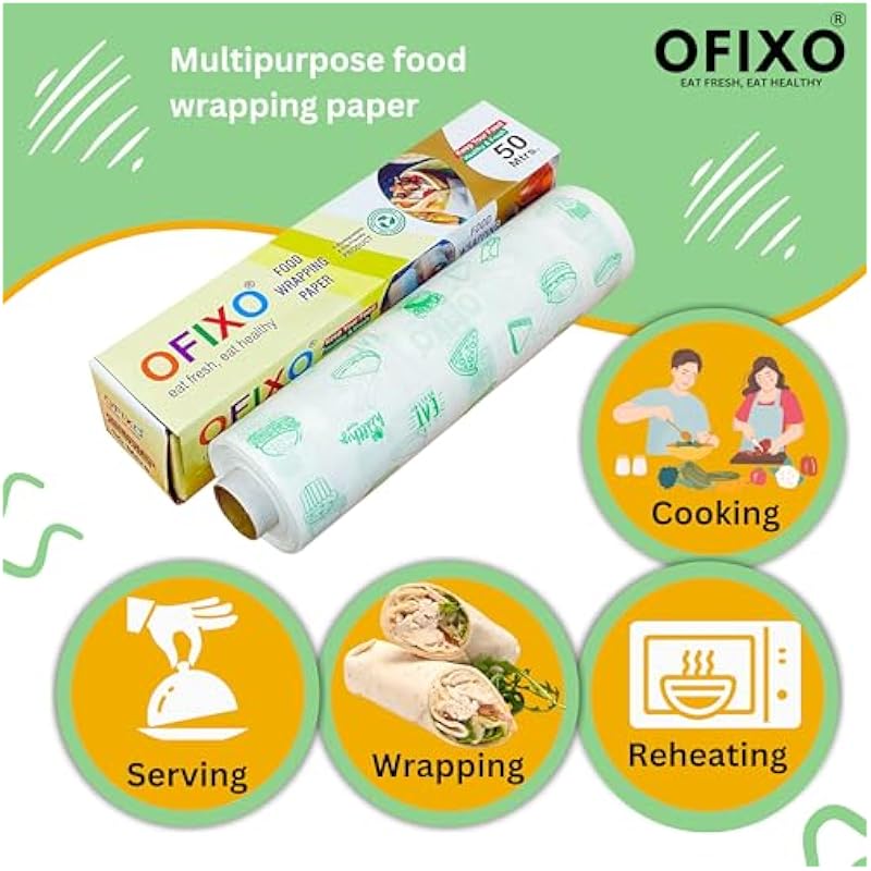 Ofixo Food Wrap Multipurpose Food Wrapping Paper | 20 Meter | Perfect Premium Food Wrapping Paper For Cooking, Baking, P
