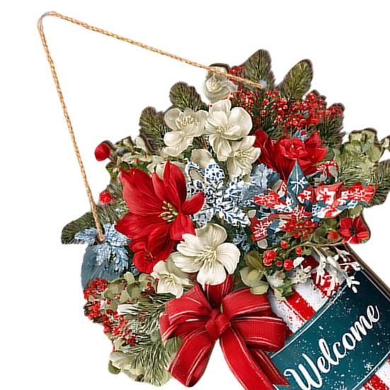 Rustic Wooden Holiday Wall Decor Christmas Welcome Sign for Front Door, Hanging Ornament, Festival Farmhouse Style Festive Door with Lanyard